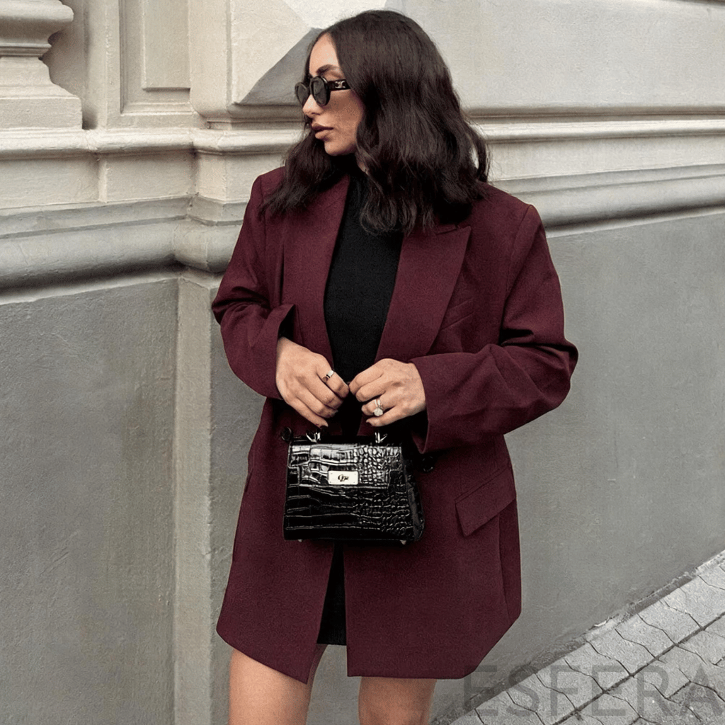 Blazer Mulher Longo Claret de Corte Elegante