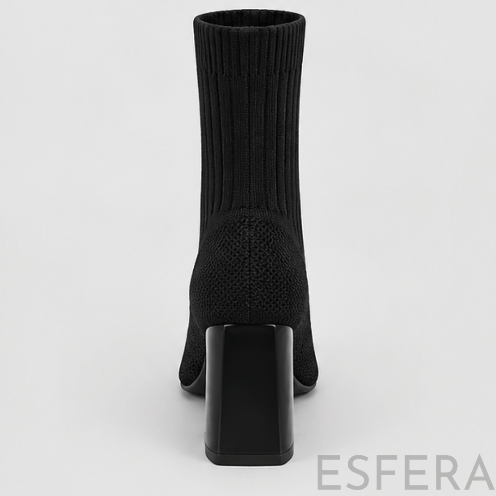 Bota Mulher Cano Curto com Salto Quadrado Preto