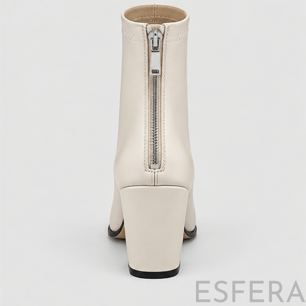 Bota Mulher Cano Curto com Salto Quadrado e Biqueira Quadrada Branco