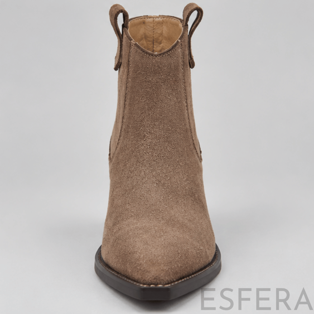Bota Mulher Western com Salto Bloco e Bico Fino Caqui