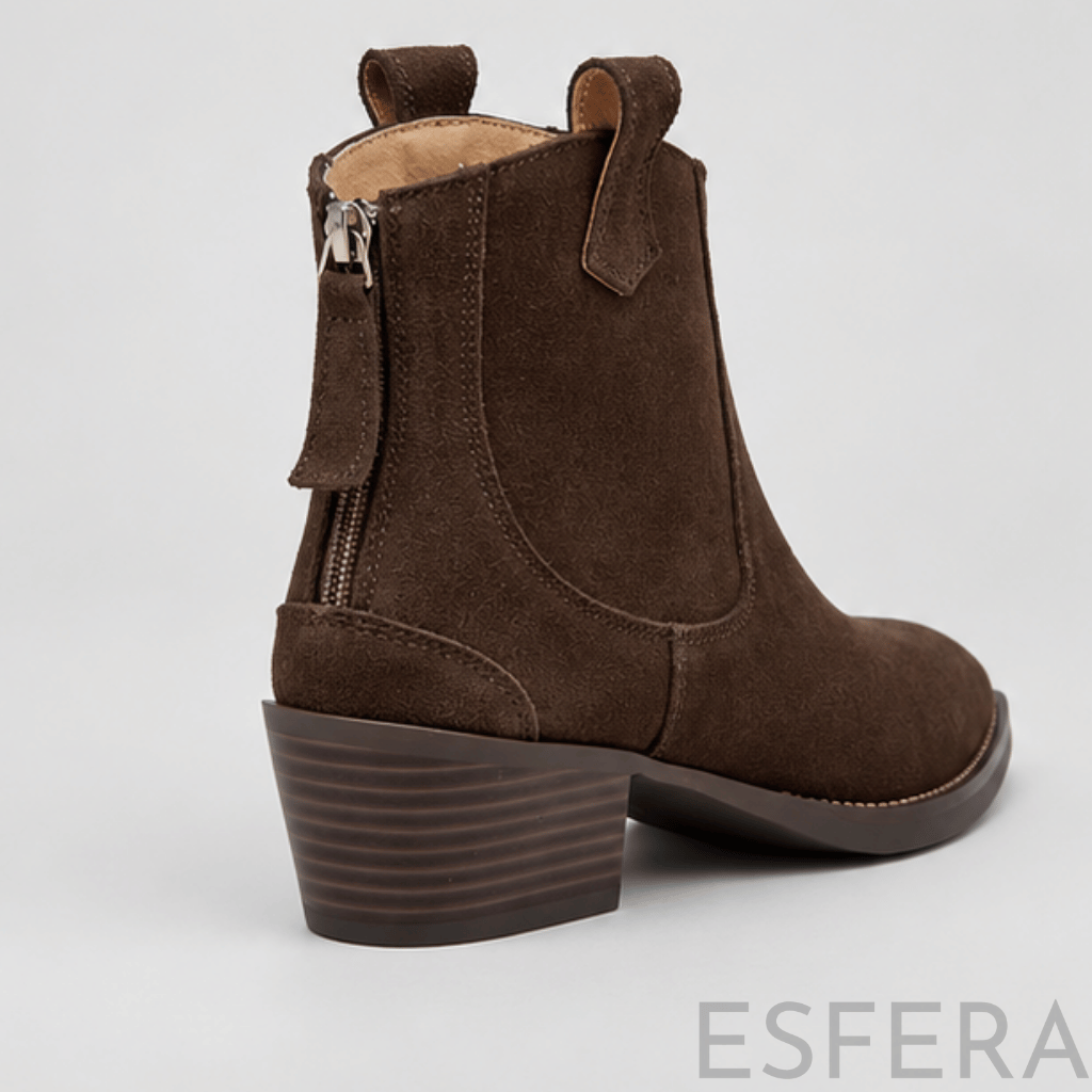 Bota Mulher Western com Salto Bloco e Bico Fino Castanho