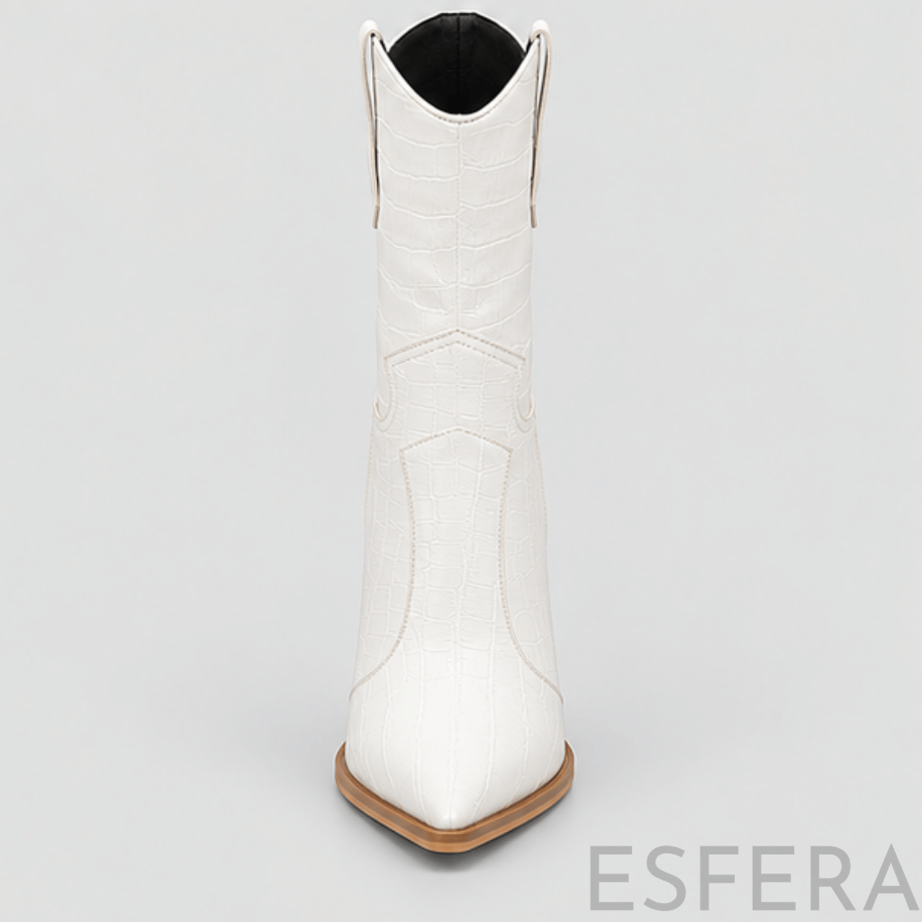 Bota Mulher de Cano Médio com Salto Alto e Bico Fino Branco
