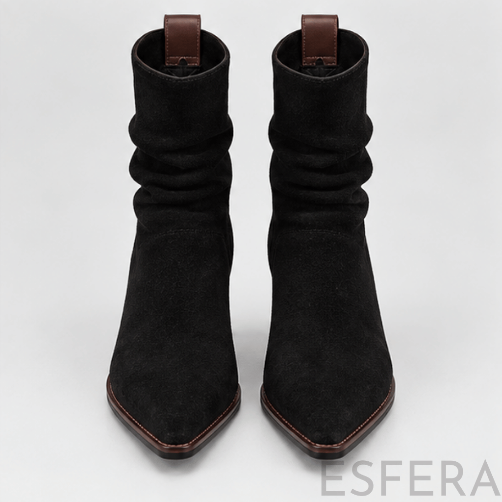 Bota Mulher em Nobuck com Salto Quadrado Preto