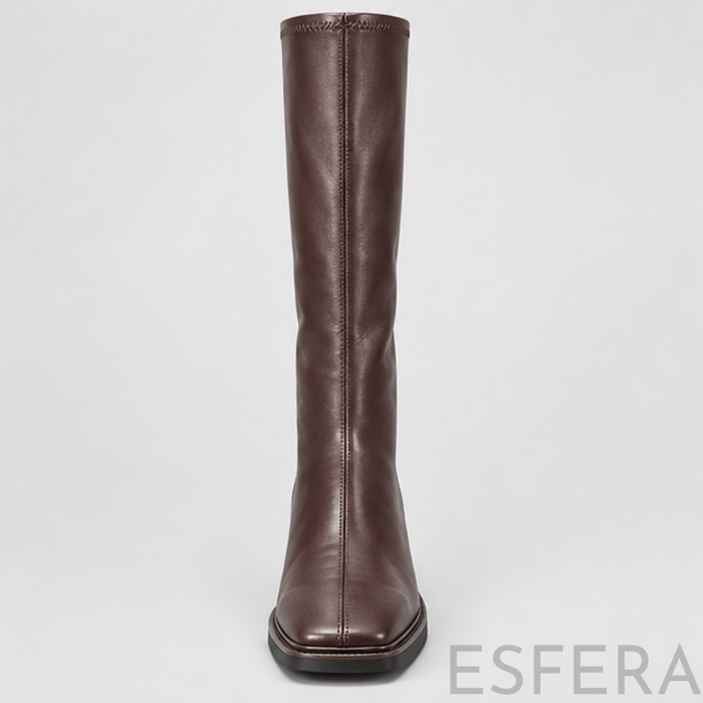 Bota de Cano Alto ao Joelho para Mulher com Salto Grosso e Fecho Castanho