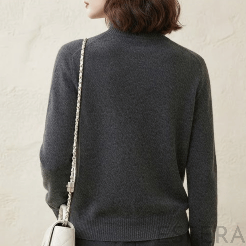 Cardigan Mulher de Lã Merino com Gola Alta Cinzento Escuro