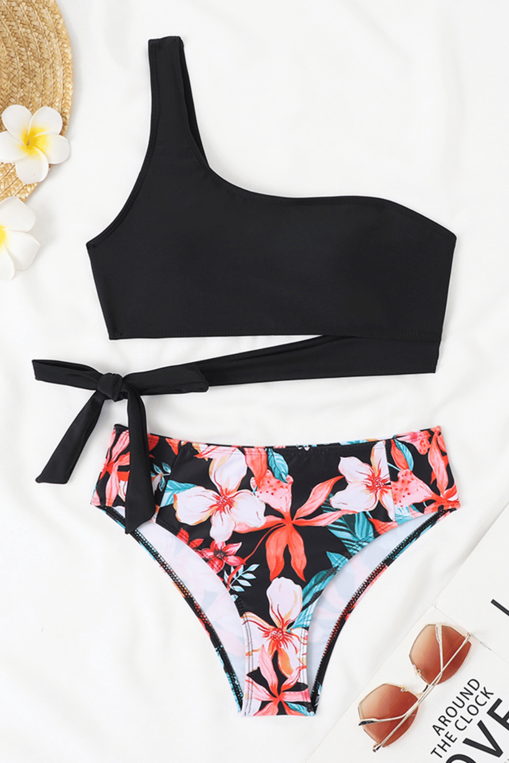 Evelisse | Padded One-Shoulder Bikini Black Floral
