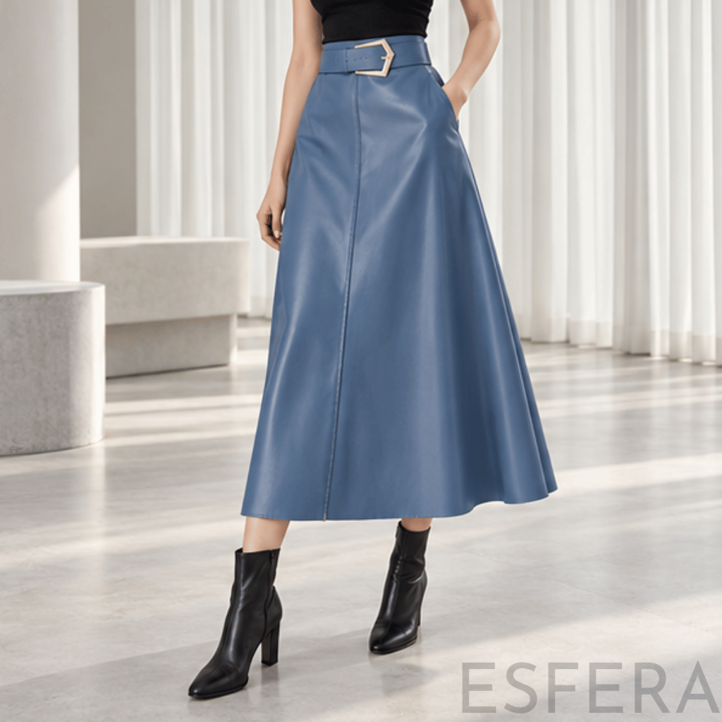 Saia Longa Mulher Couro Sintético Azul