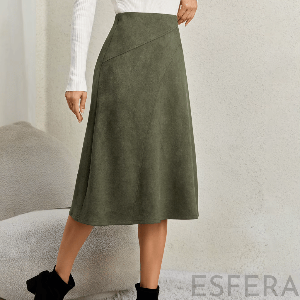 Saia Midi Camurça Mulher Evasê Verde