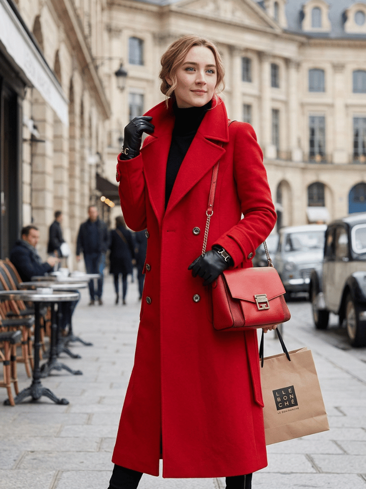 Sobretudo Mulher Trespassado Comprido Vermelho