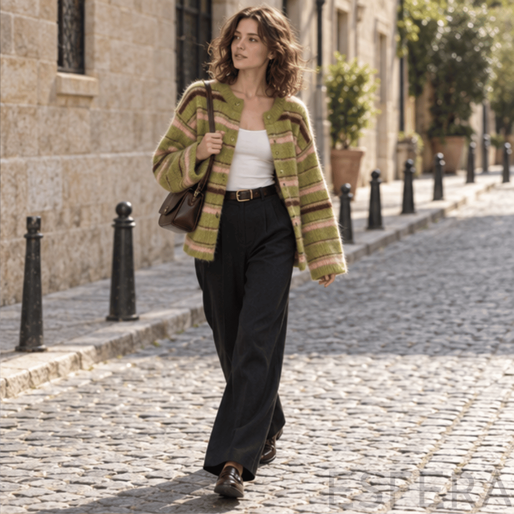 Cardigan Mulher às Riscas com Decote em V