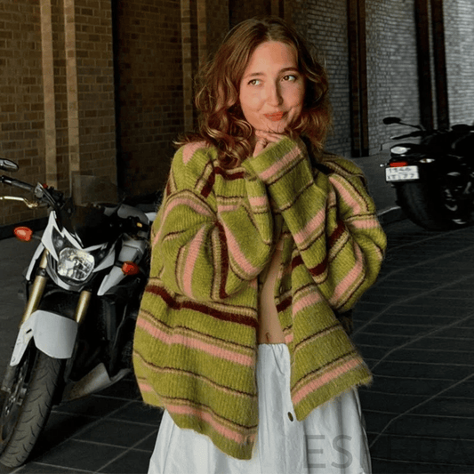 Cardigan Mulher às Riscas com Decote em V