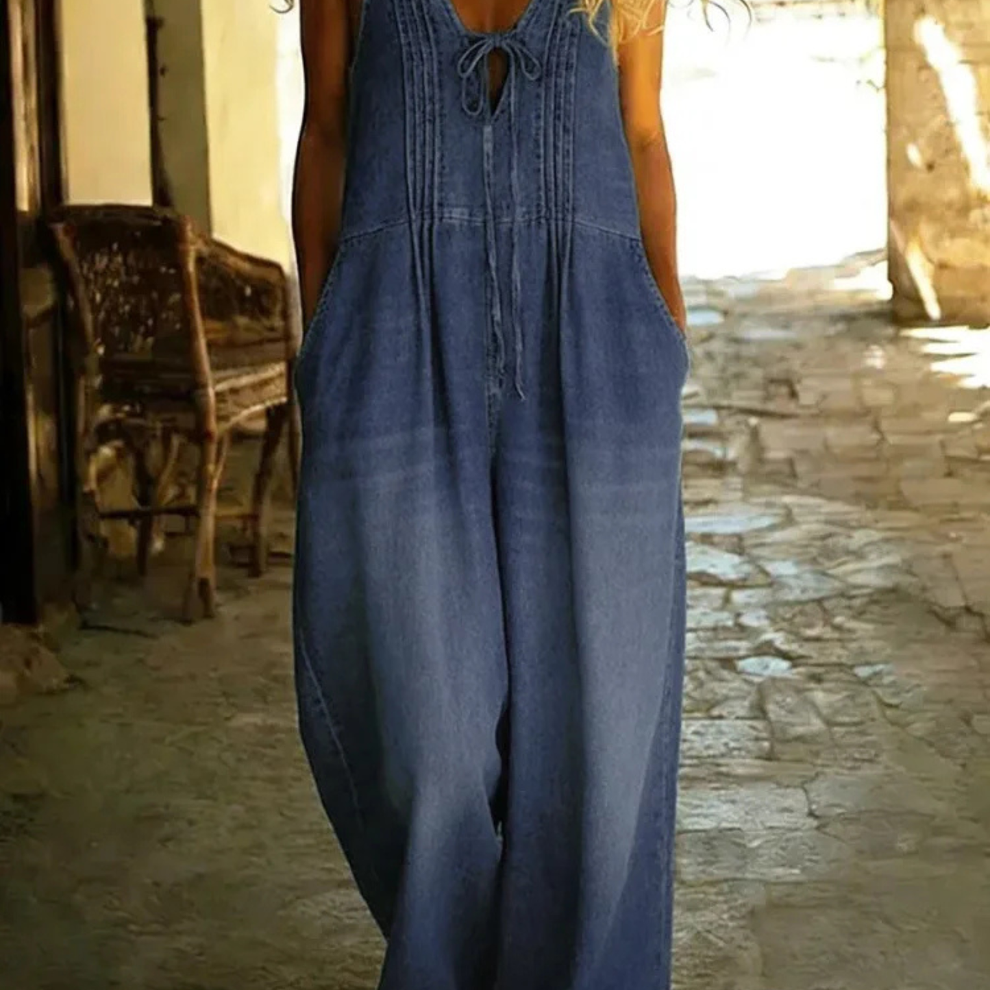 Alessia | Macacão Denim Pernas Largas
