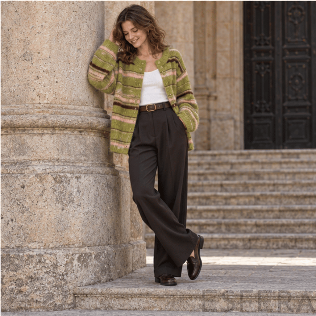 Cardigan Mulher às Riscas com Decote em V