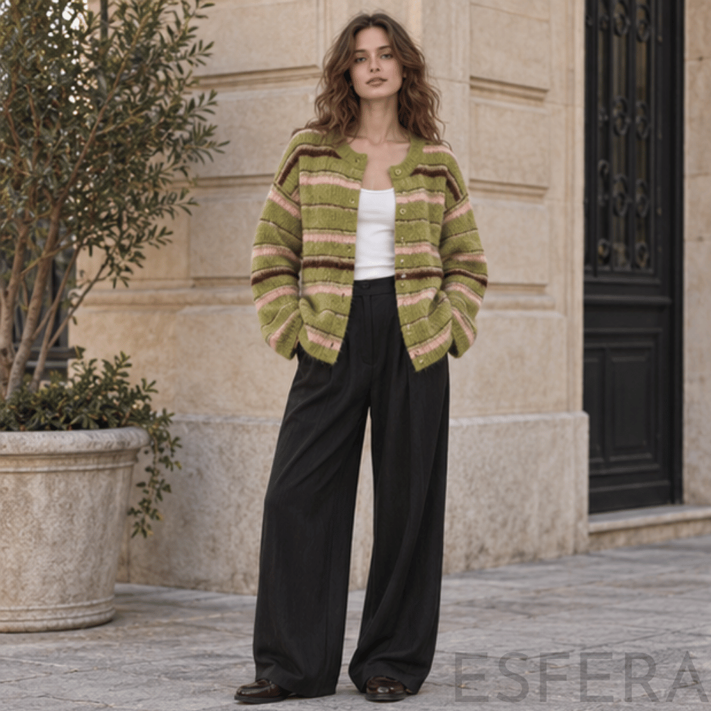 Cardigan Mulher às Riscas com Decote em V
