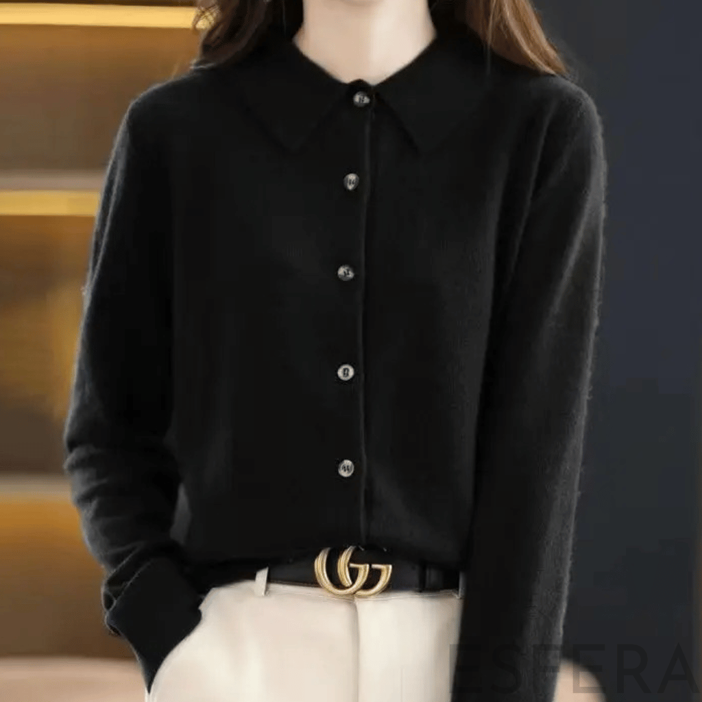 Cardigan Mulher de Malha com Gola Polo Preto