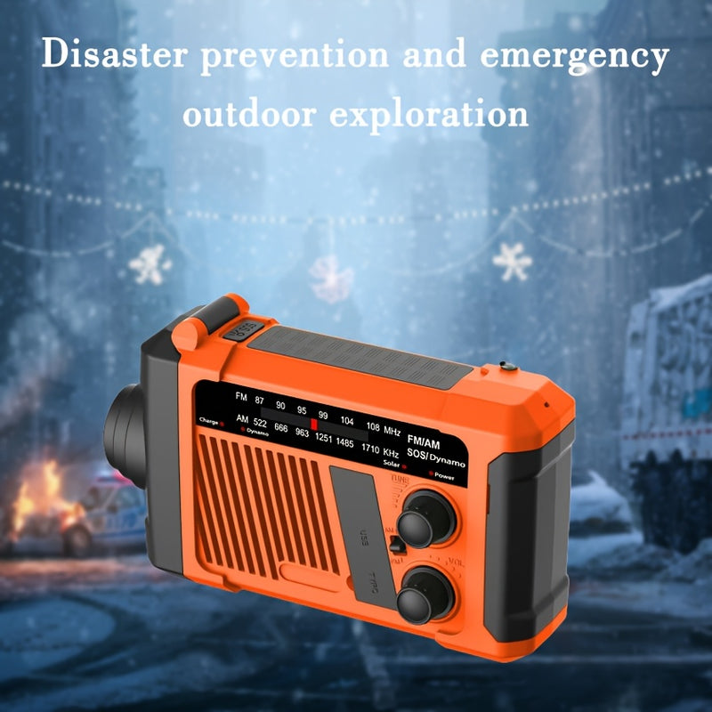 Rádio de Emergência Portátil com Manivela e Carregamento Solar