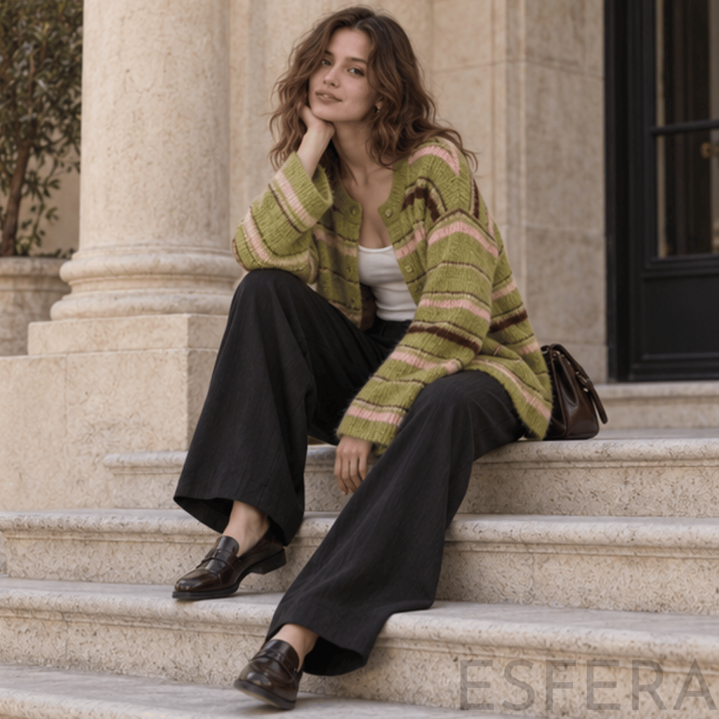 Cardigan Mulher às Riscas com Decote em V