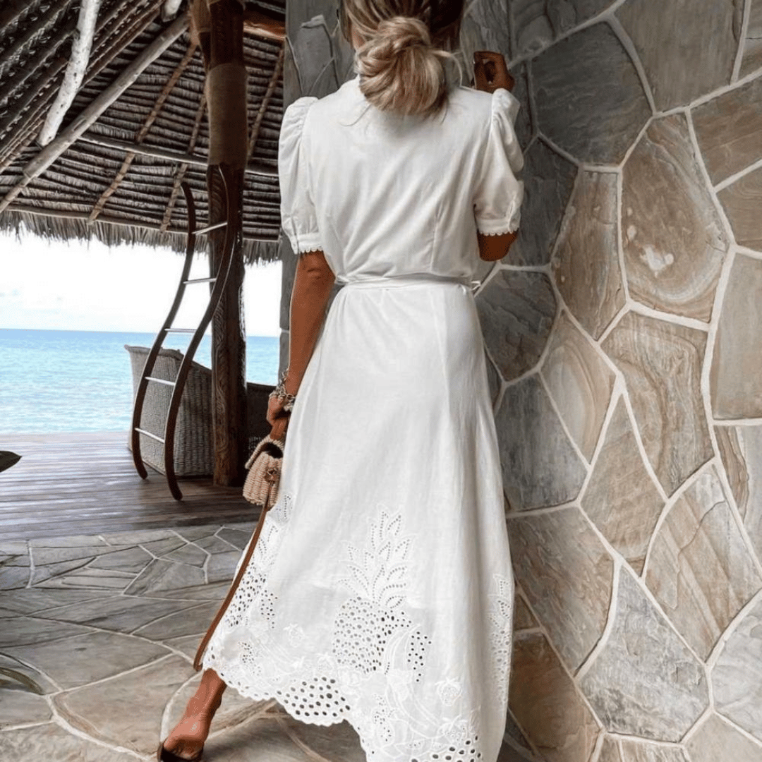 Alina | Vestido Maxi Bordado em Algodão e Linho Branco