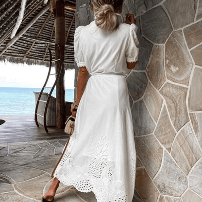 Alina | Vestido Maxi Bordado em Algodão e Linho Branco