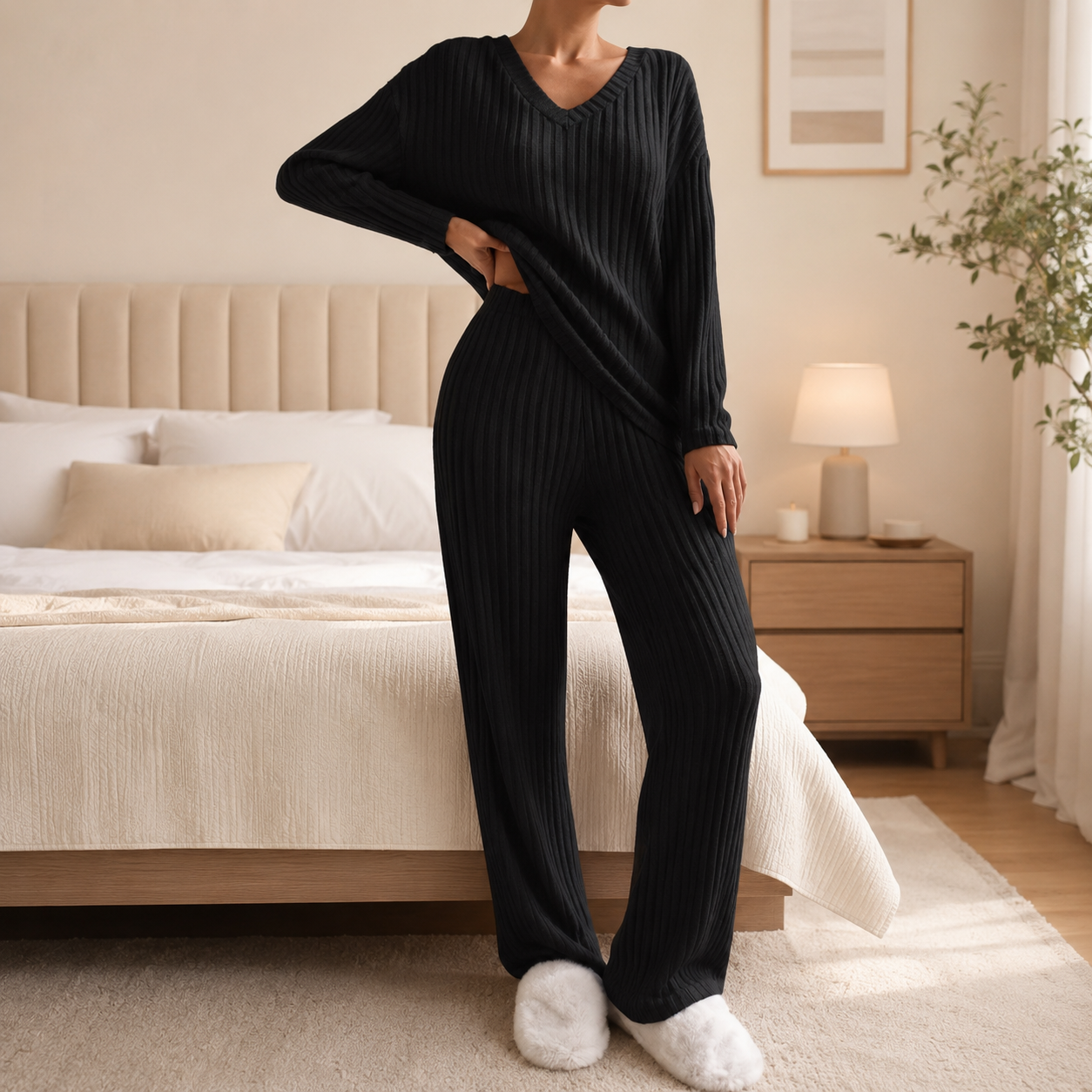 Annika | Conjunto Blusa Decote V + Calças Wide Leg