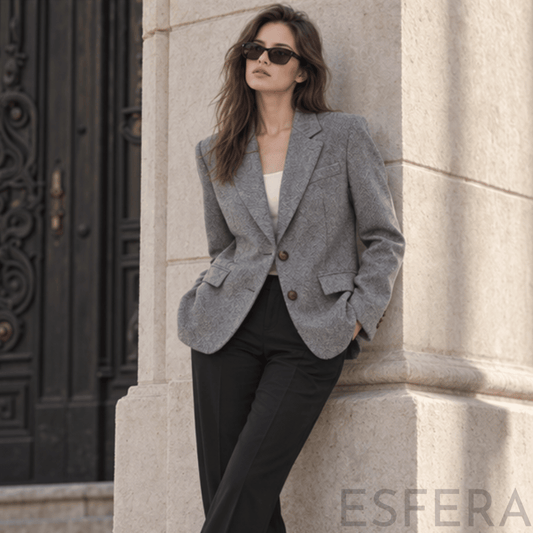 Blazer Mulher com Padrão Chevron Cinzento