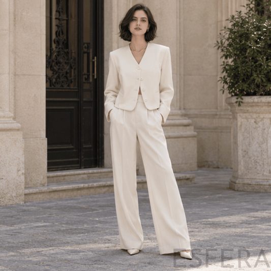 Blazer Mulher Curto Elegante com Botões Branco