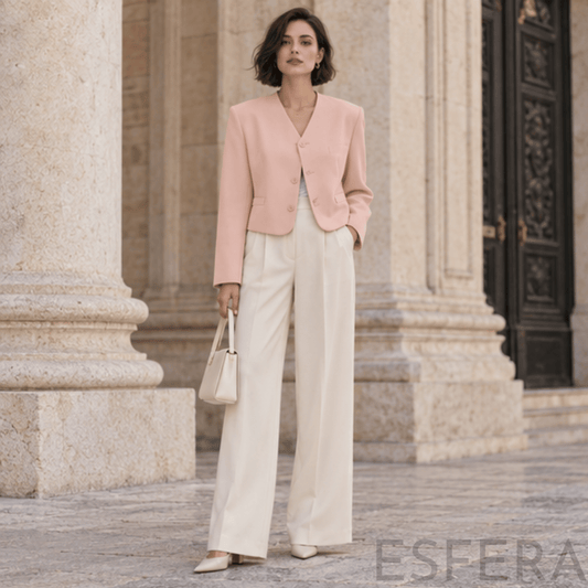 Blazer Mulher Curto Elegante com Botões Rosa