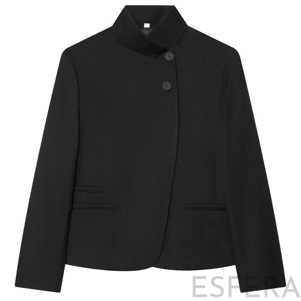 Blazer Mulher com Gola Alta e Botões Preto