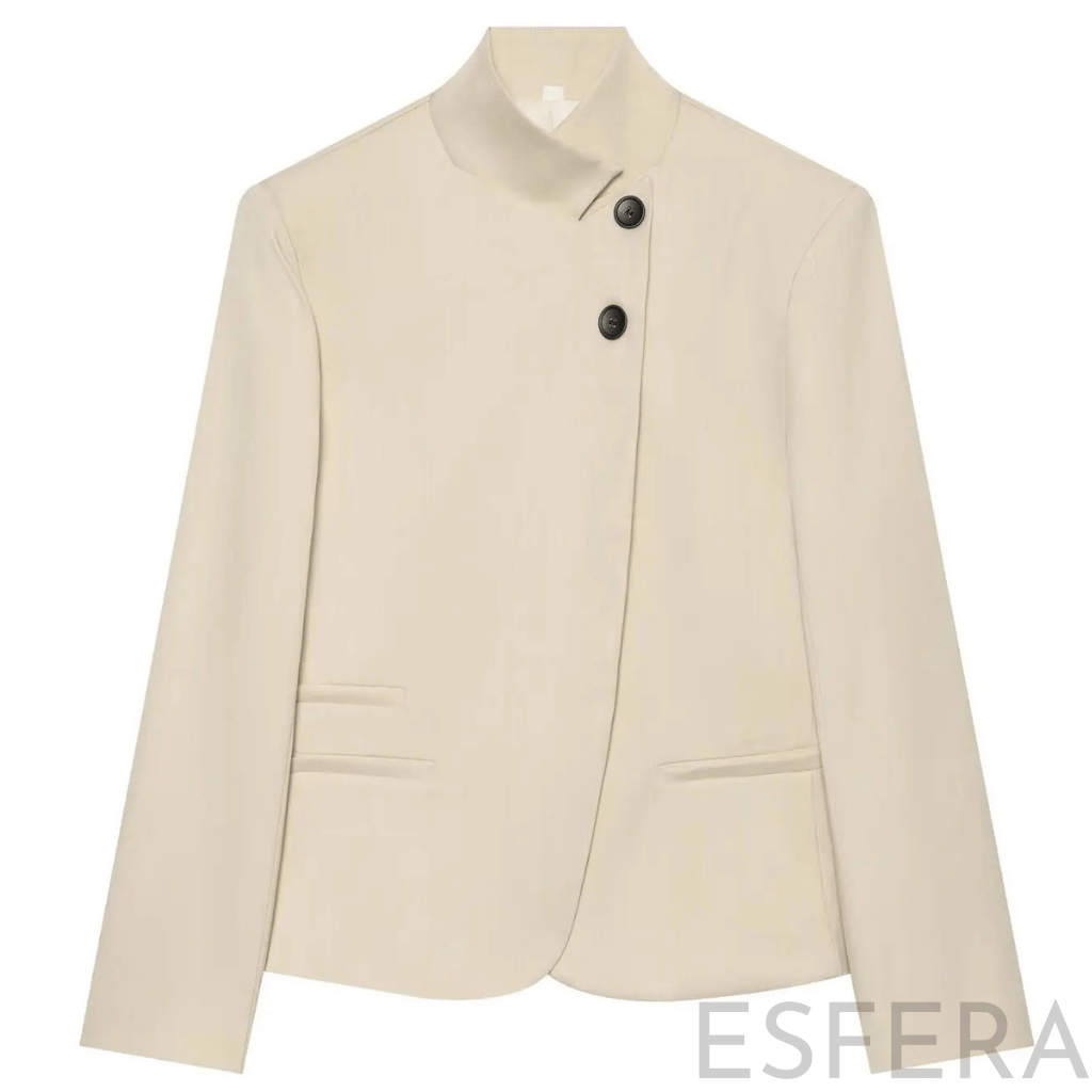 Blazer Mulher com Gola Alta e Botões Bege