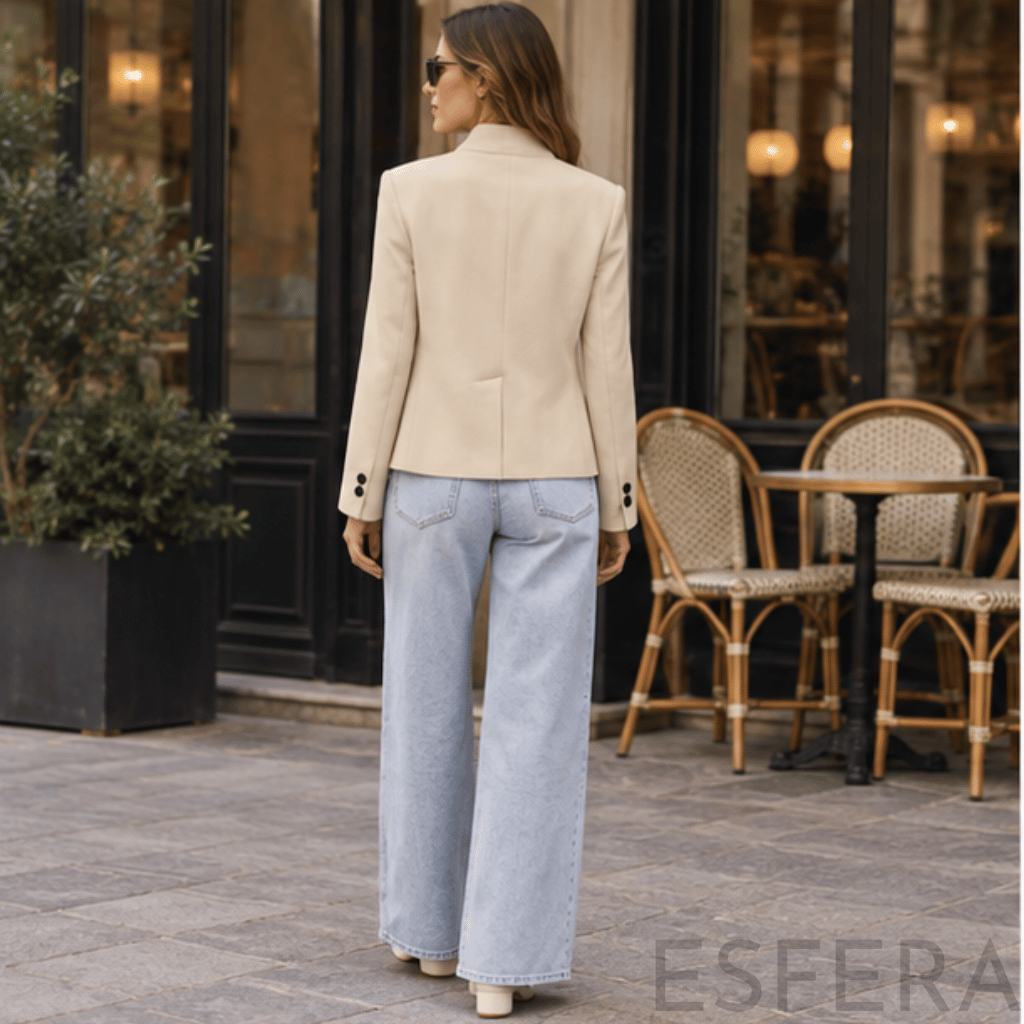 Blazer Mulher com Gola Alta e Botões Bege
