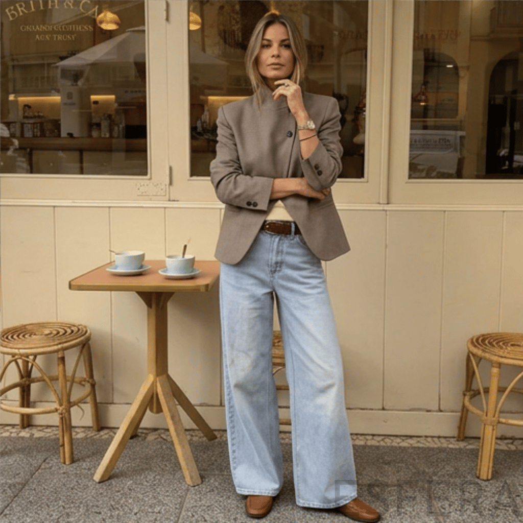 Blazer Mulher com Gola Alta e Botões Caqui