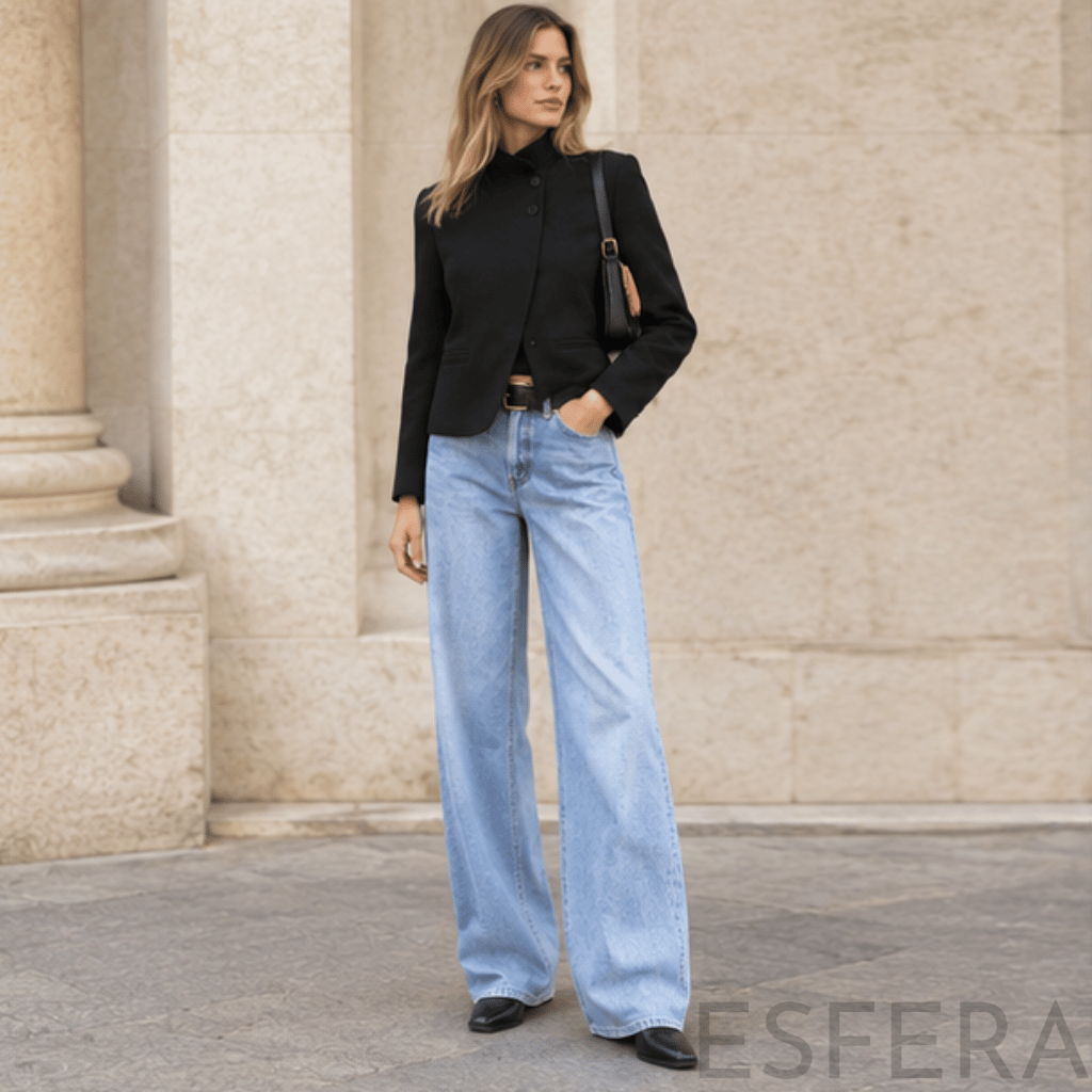 Blazer Mulher com Gola Alta e Botões Preto