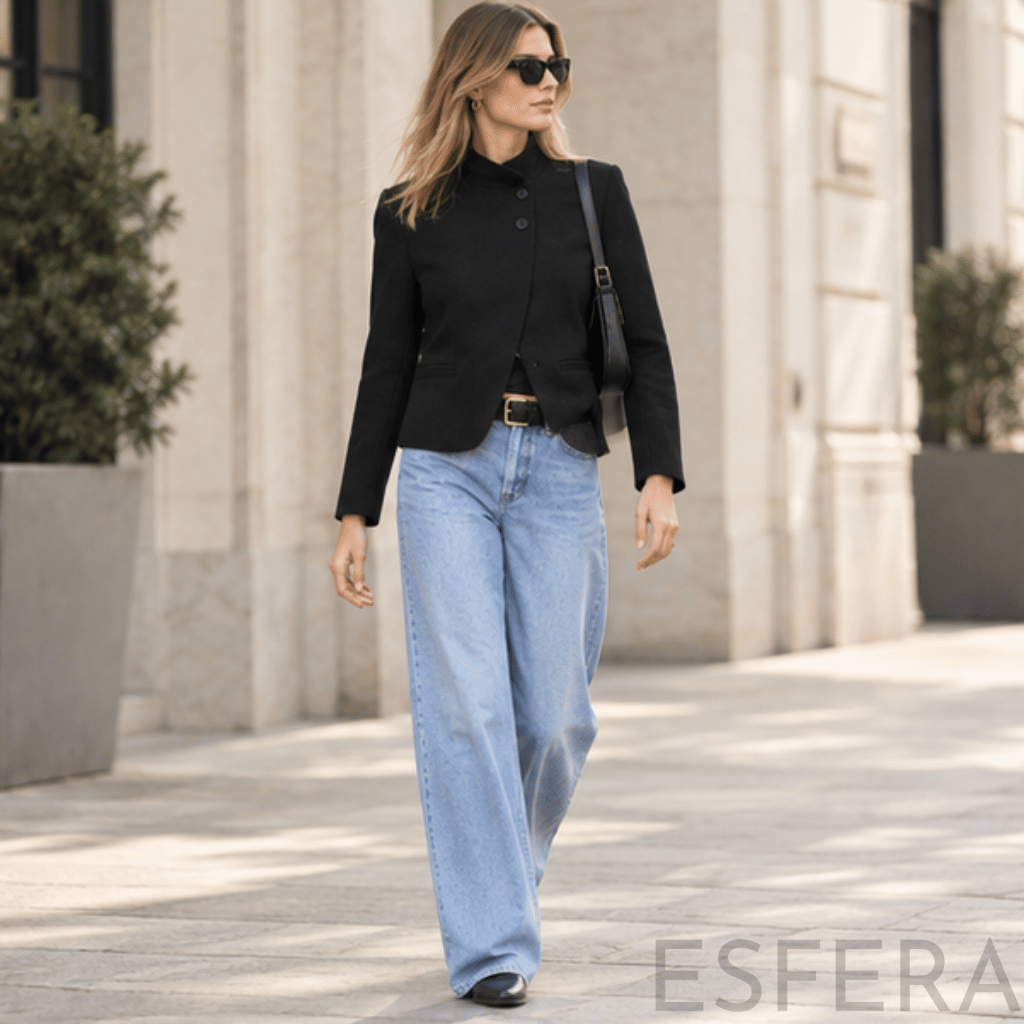 Blazer Mulher com Gola Alta e Botões Preto