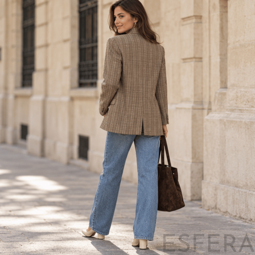 Blazer Mulher Xadrez com Gola Alta Caqui