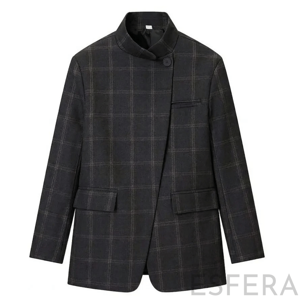 Blazer Mulher Xadrez com Gola Alta Preto