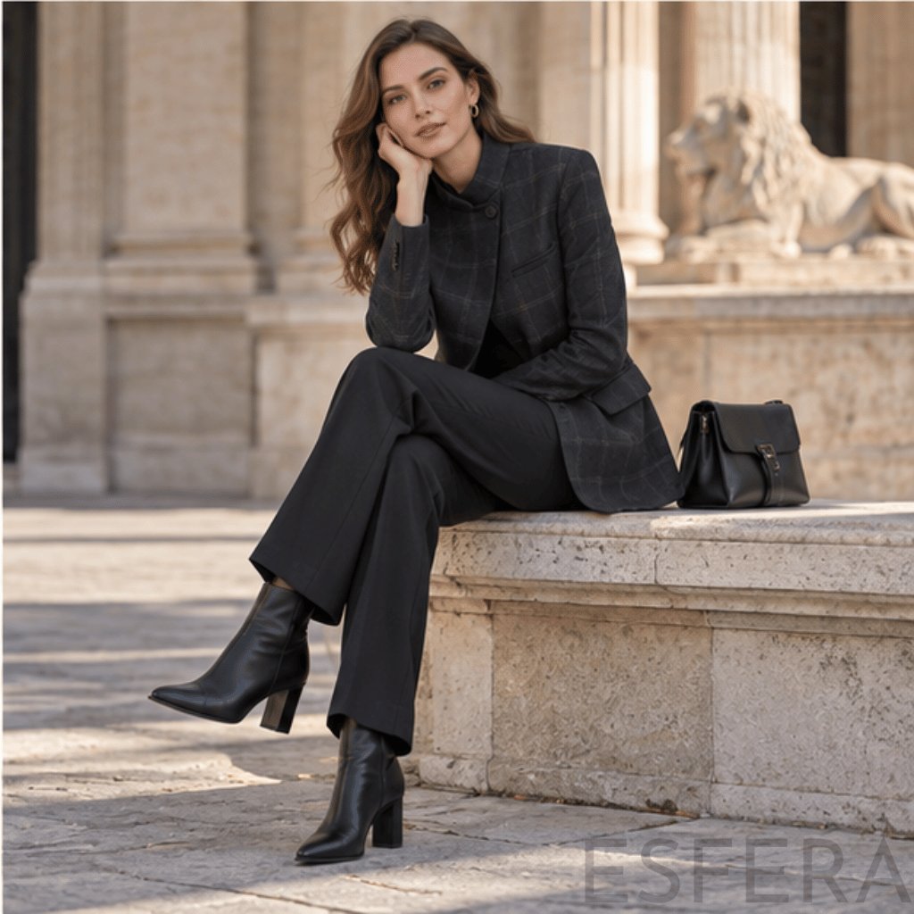 Blazer Mulher Xadrez com Gola Alta Preto