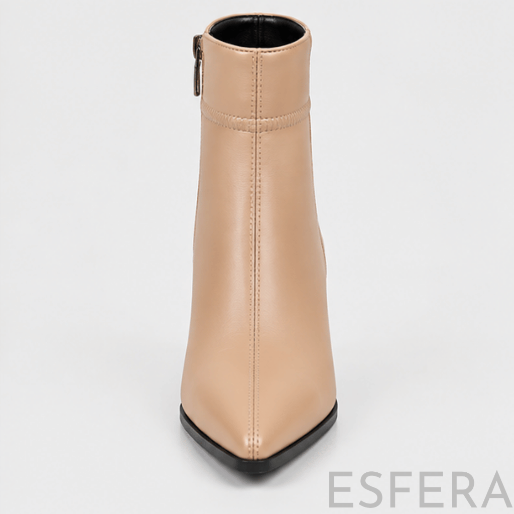 Bota Mulher Cano Curto Bico Fino com Salto Quadrado Bege