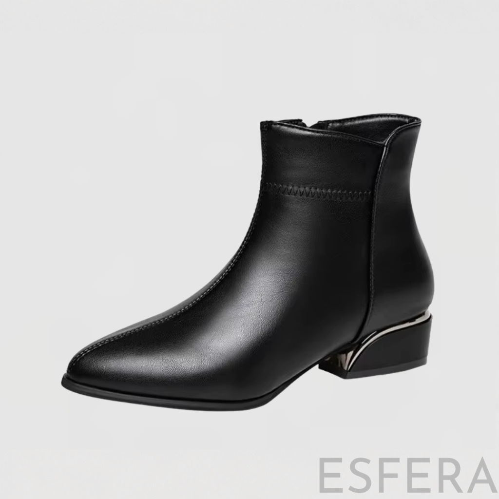 Bota Mulher Cano Curto Bico Fino com Salto Quadrado Preto