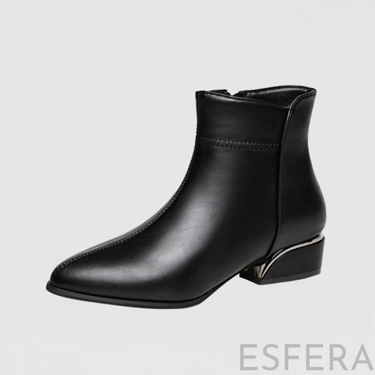 Bota Mulher Cano Curto Bico Fino com Salto Quadrado Preto