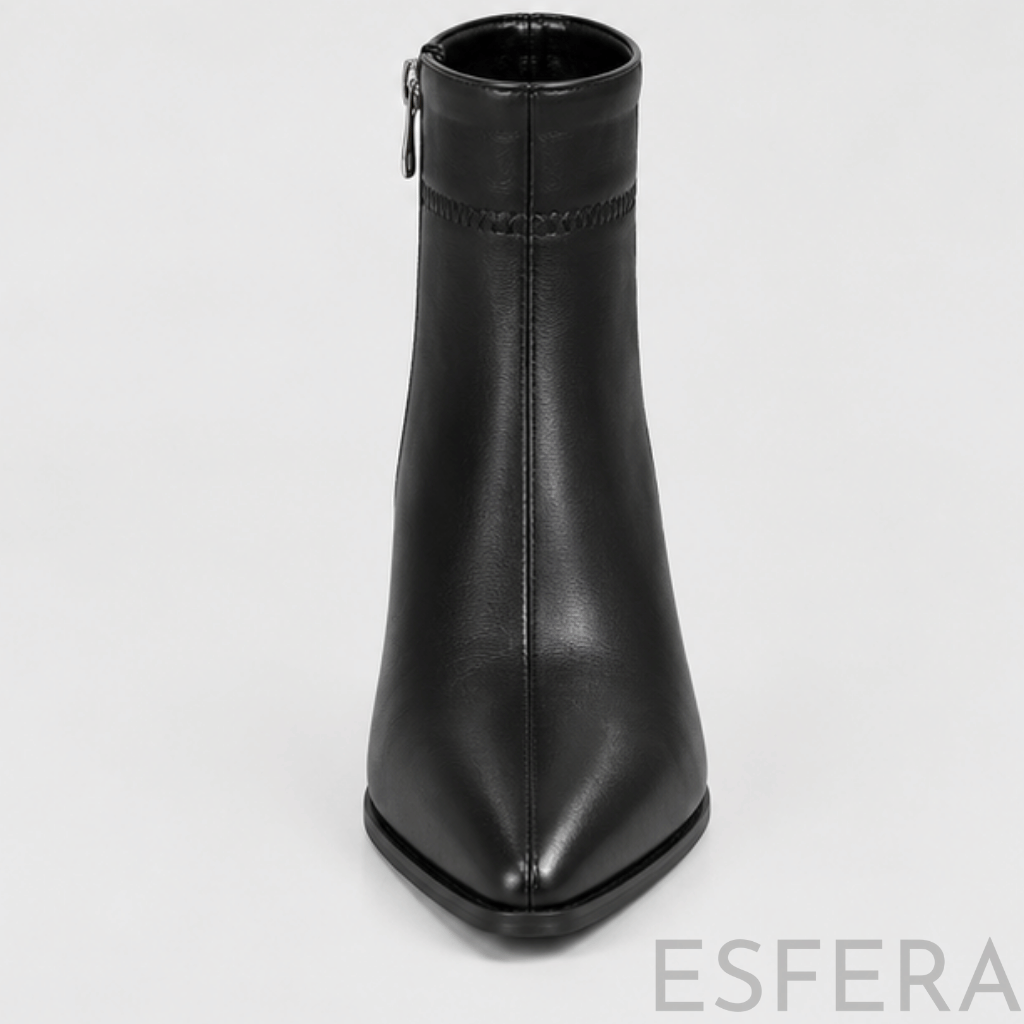 Bota Mulher Cano Curto Bico Fino com Salto Quadrado Preto