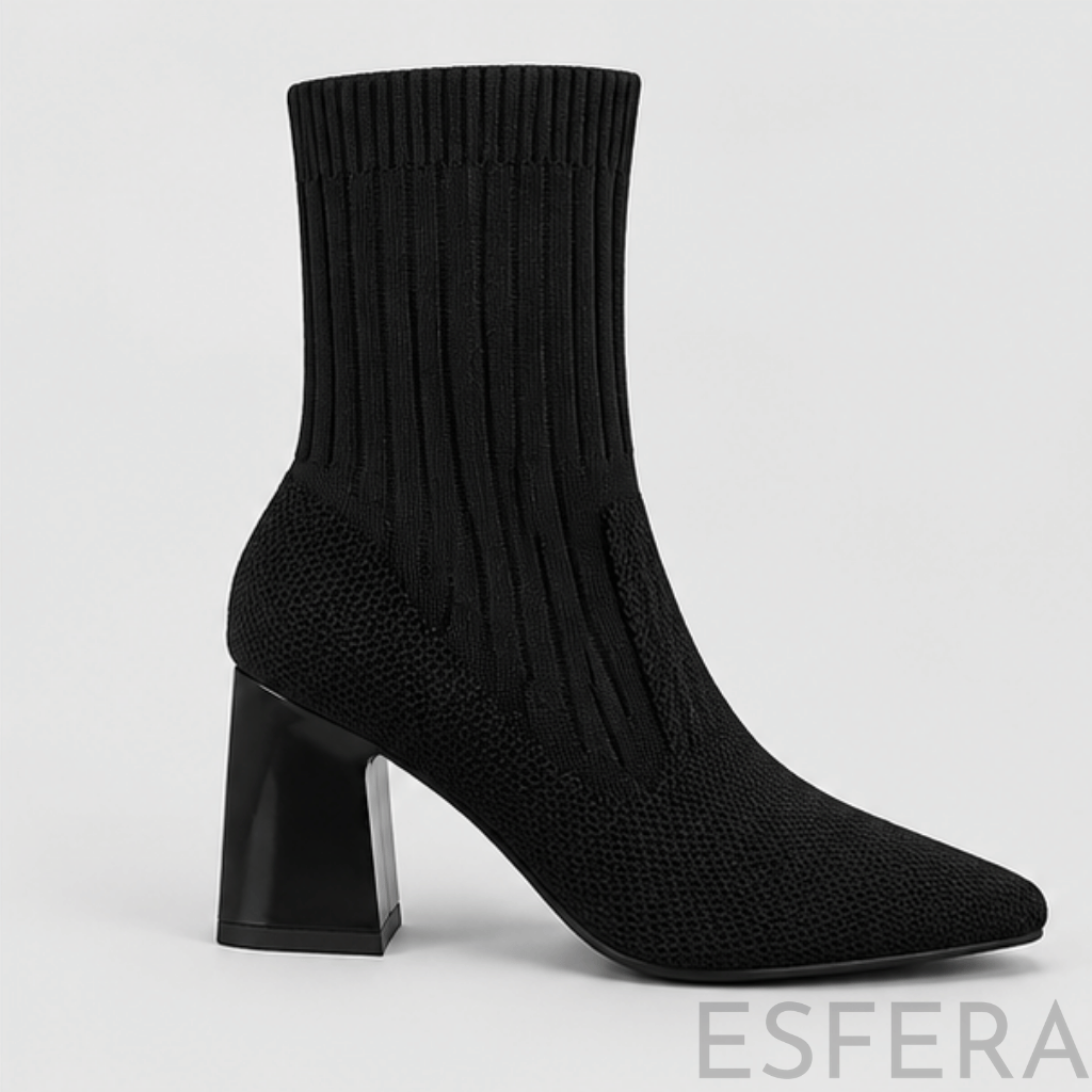 Bota Mulher Cano Curto com Salto Quadrado Preto