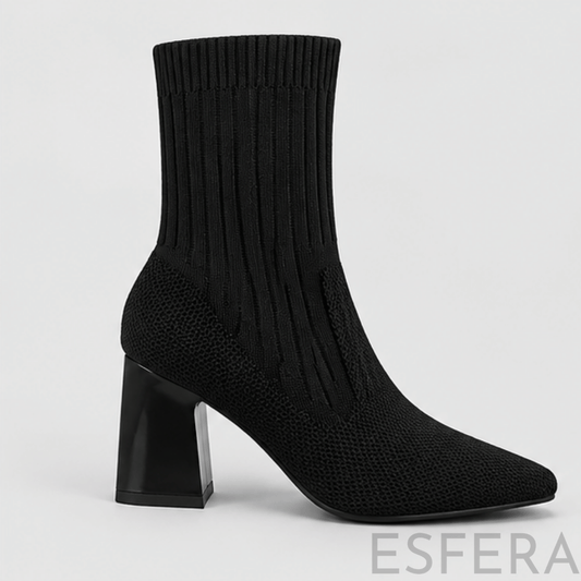 Bota Mulher Cano Curto com Salto Quadrado Preto