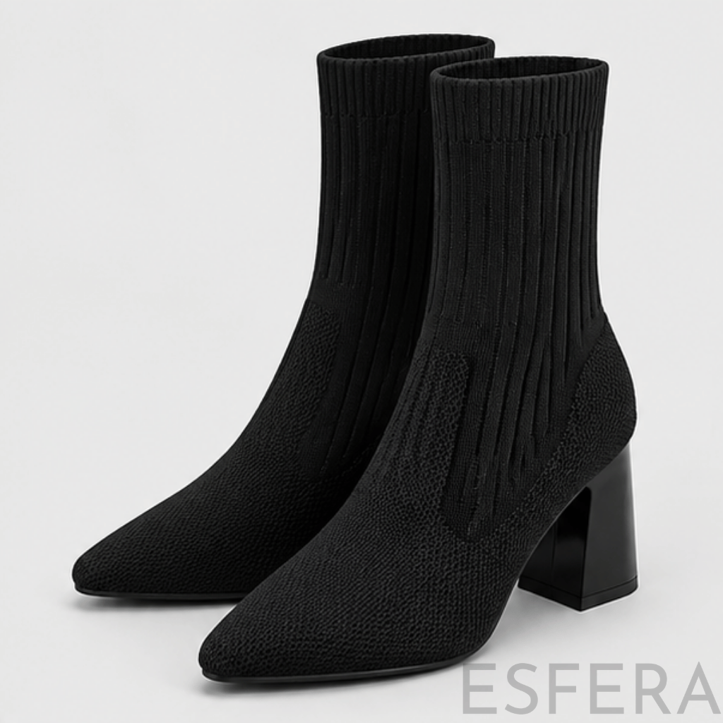 Bota Mulher Cano Curto com Salto Quadrado Preto