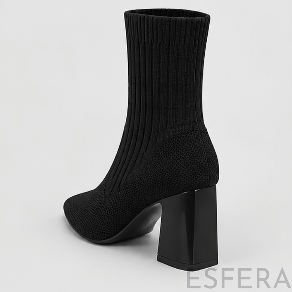 Bota Mulher Cano Curto com Salto Quadrado Preto
