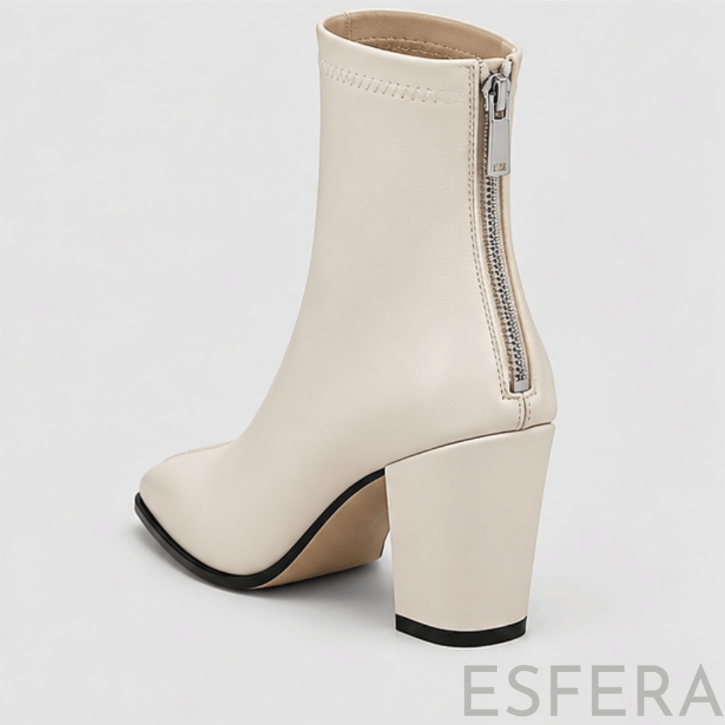 Bota Mulher Cano Curto com Salto Quadrado e Biqueira Quadrada Branco