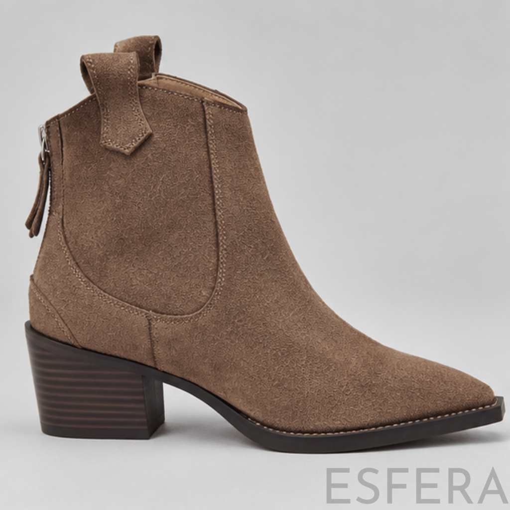 Bota Mulher Western com Salto Bloco e Bico Fino Caqui