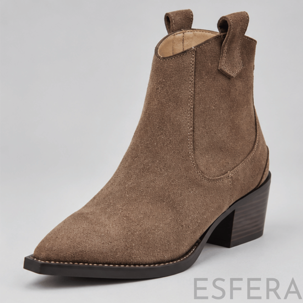 Bota Mulher Western com Salto Bloco e Bico Fino Caqui