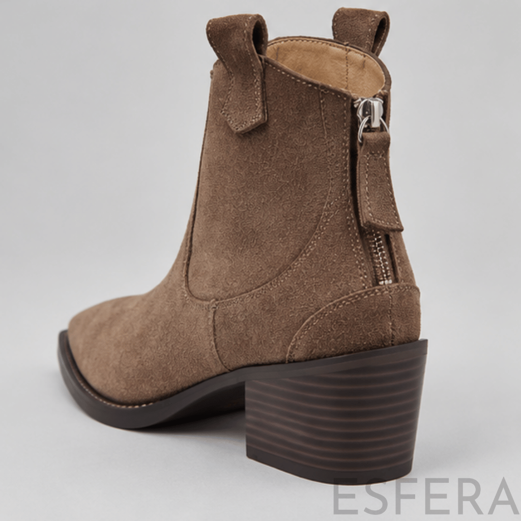 Bota Mulher Western com Salto Bloco e Bico Fino Caqui