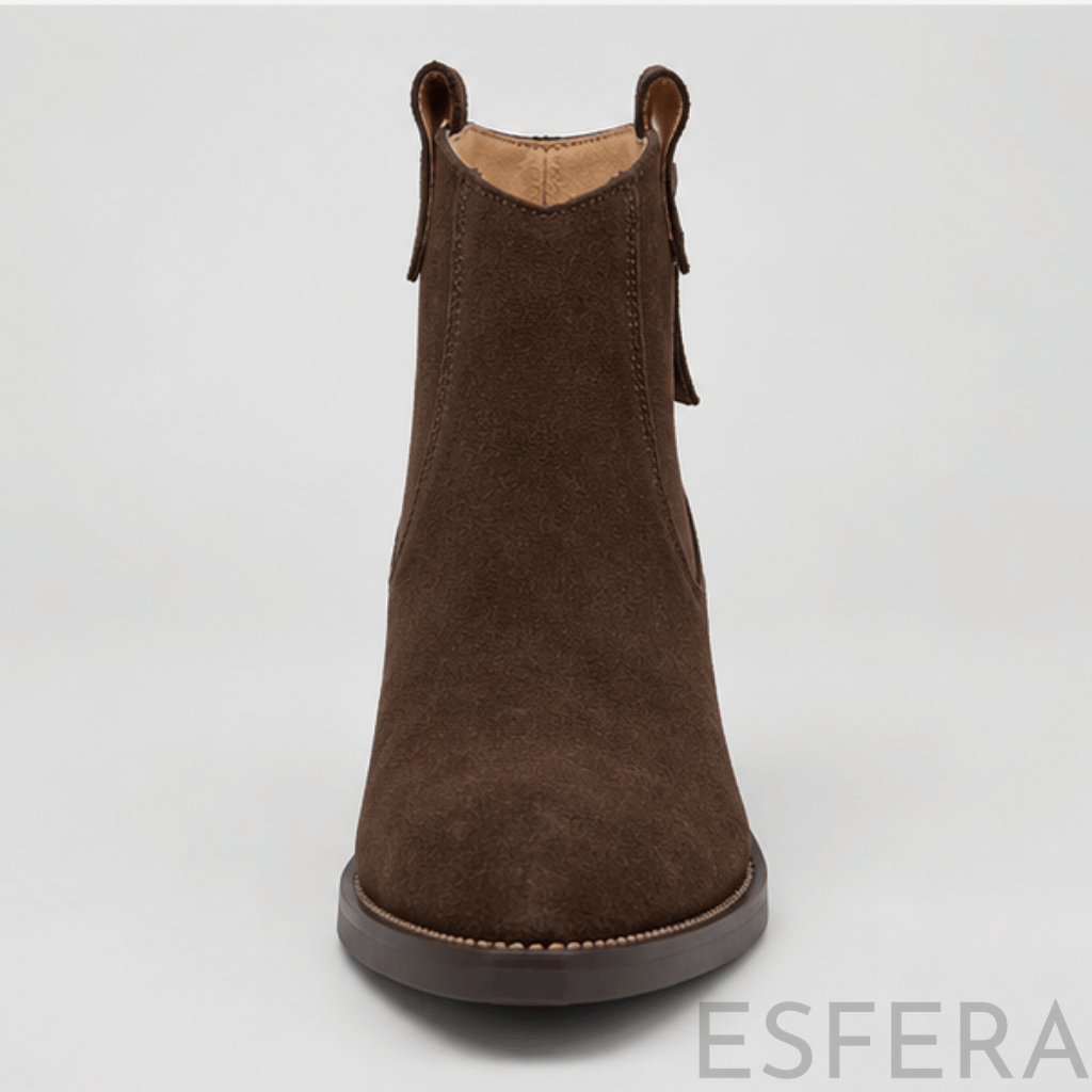 Bota Mulher Western com Salto Bloco e Bico Fino Castanho