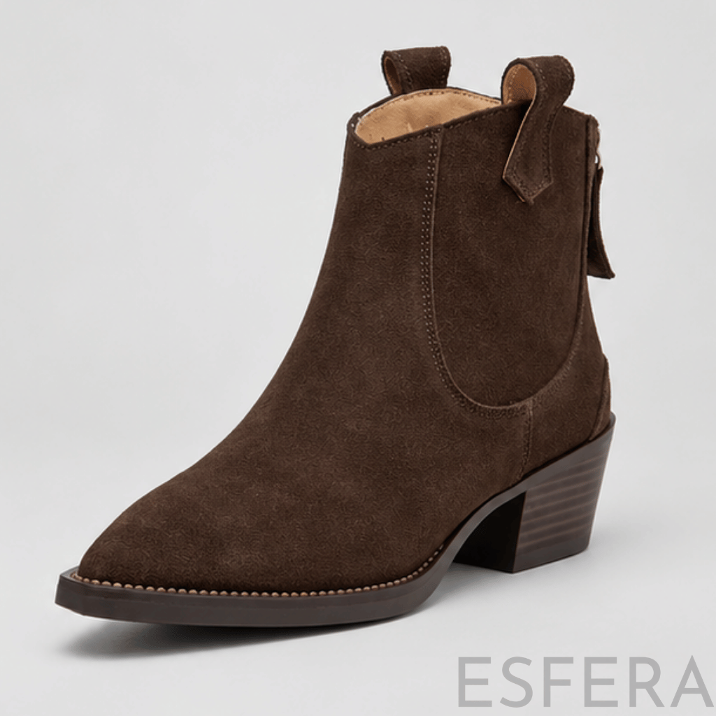 Bota Mulher Western com Salto Bloco e Bico Fino Castanho